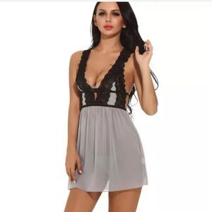 Sexy Babydoll Lingerie for Women Lace Deep V Chemise Sleepwear Nighty G-string